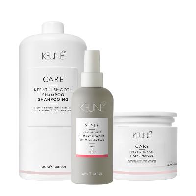 Kit Keune Care Keratin Smooth Shampoo Litro Máscara e Style Instant Blowout 200ml Nº37 (3 produtos)