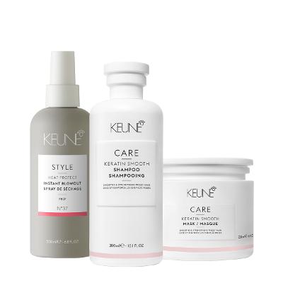 Kit Keune Care Keratin Smooth Shampoo Máscara e Style Instant Blowout 200ml Nº37 (3 produtos)