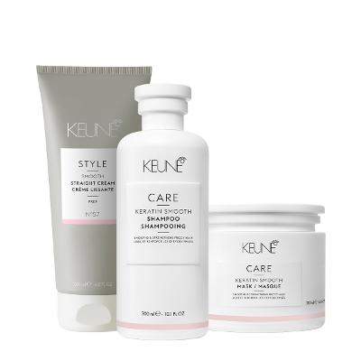 Kit Keune Care Keratin Smooth Shampoo Máscara e Style Straight Cream Nº57 (3 produtos)