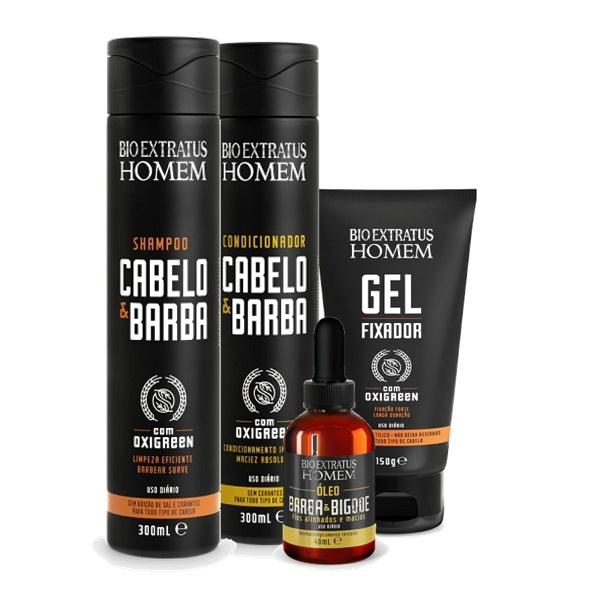 Bio Extratus Homem Kit Cabelo e Barba Shampoo Condicionador 300ml Gel Fixador Forte 150g e Óleo 40ml - 1