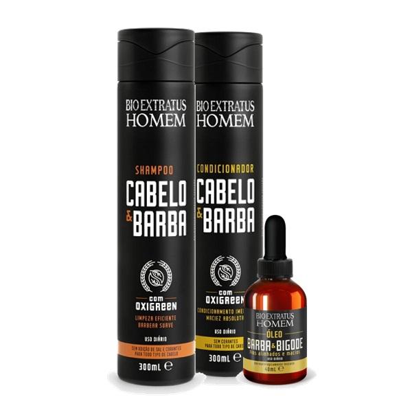 Bio Extratus Homem Kit Cabelo e Barba Shampoo Condicionador 300ml e Óleo Barba e Bigode 40ml - 1