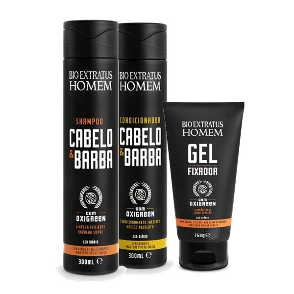 Bio Extratus Homem Kit Cabelo e Barba Shampoo Condicionador 300ml e Gel Fixador Forte 150g - 1