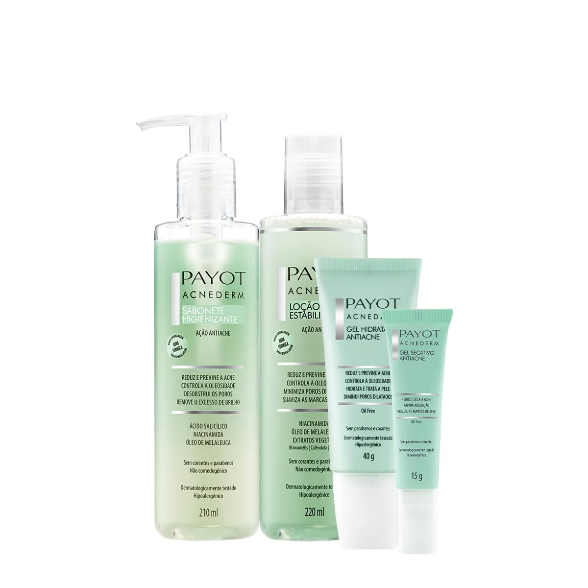 Kit Payot Acnederm Gel Hidratante Antiacne Secativo Sabonete Líquido e Tônico (4 produtos) - 1