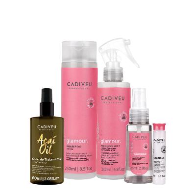 Kit Cadiveu Professional Essentials Glamour Shampoo Ampola Fluído Sérum e Açaí Oil 60 (5 produtos)