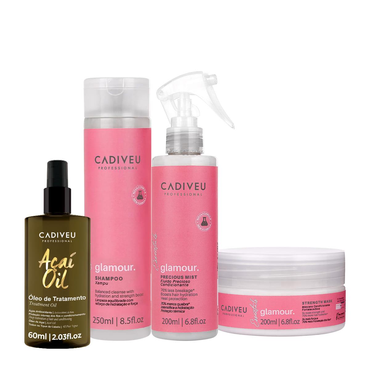 Kit Cadiveu Profissional Essentials Glamour Shampoo Fluído Máscara e Açaí Oil 60 (4 produtos) - 1