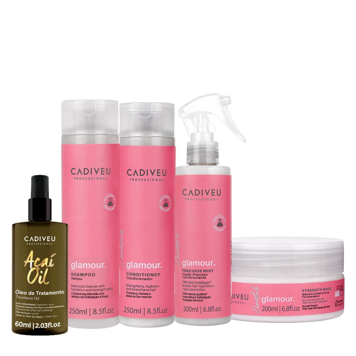 Kit Cadiveu Profissional Essentials Glamour Shampoo Condicionador Máscara Fluído e Açaí Oil 60 (5 produtos) - 1