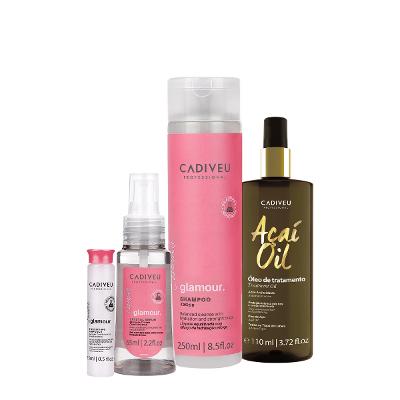 Kit Cadiveu Professional Essentials Glamour Shampoo Sérum Ampola Capilar e Açaí Oil 110 (4 produtos)