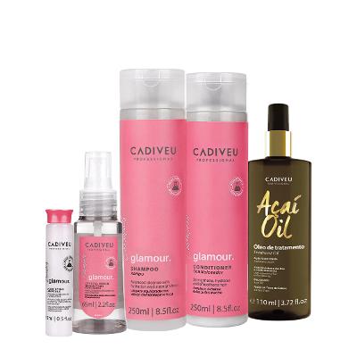 Kit Cadiveu Professional Essentials Glamour Shampoo Condicionador Ampola Sérum e Açaí Oil 110 (5 produtos)