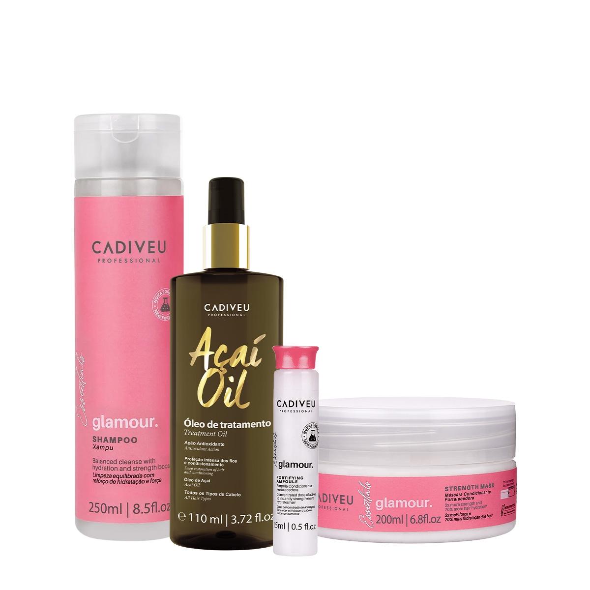 Kit Cadiveu Professional Essentials Glamour Shampoo Máscara Ampola e Açai Oil 110 (4 produtos) - 1