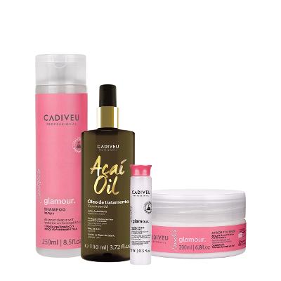 Kit Cadiveu Professional Essentials Glamour Shampoo Máscara Ampola e Açai Oil 110 (4 produtos)