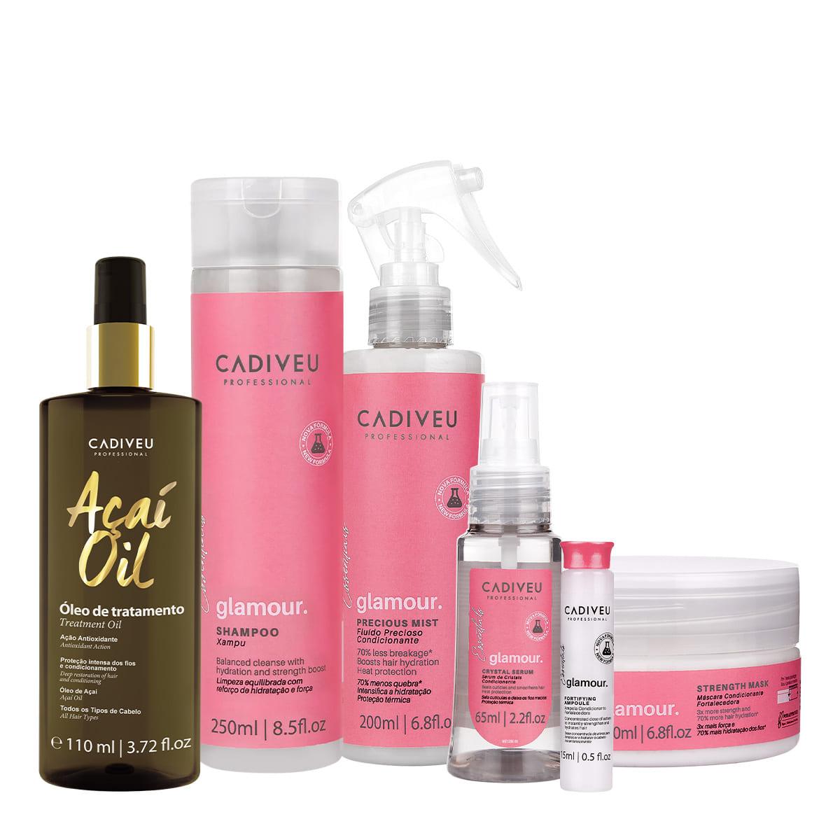 Kit Cadiveu Professional Essentials Glamour Shampoo Máscara Fluído Ampola Sérum e Açaí Oil 110 (6 produtos) - 1