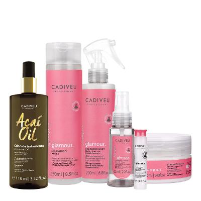 Kit Cadiveu Professional Essentials Glamour Shampoo Máscara Fluído Ampola Sérum e Açaí Oil 110 (6 produtos)