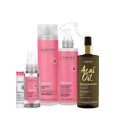 Kit Cadiveu Professional Essentials Glamour Shampoo Ampola Fluído Sérum e Açaí Oil 110 (5 produtos)