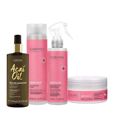 Kit Cadiveu Profissional Essentials Glamour Shampoo Fluído Máscara e Açaí Oil 110 (4 produtos)