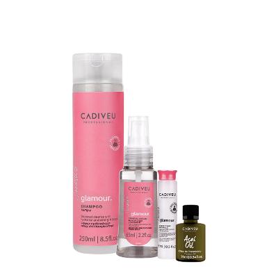 Kit Cadiveu Professional Essentials Glamour Shampoo Sérum Ampola Capilar e Açaí Oil 10 (4 produtos)
