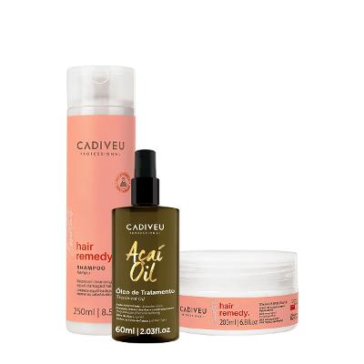 Kit Cadiveu Essentials Hair Remedy Shampoo Máscara e Açaí Oil 110 (3 produtos)