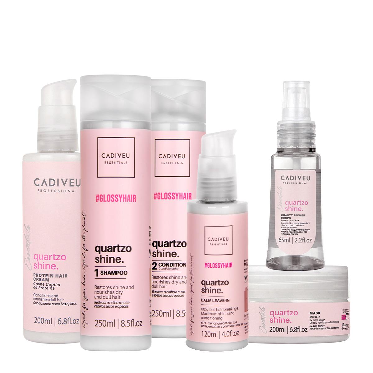 Kit Cadiveu Professional Essentials Quartzo Shine Shampoo Condicionador Máscara Pré- Shampoo Leave-in e Óleo (6 produtos - 1