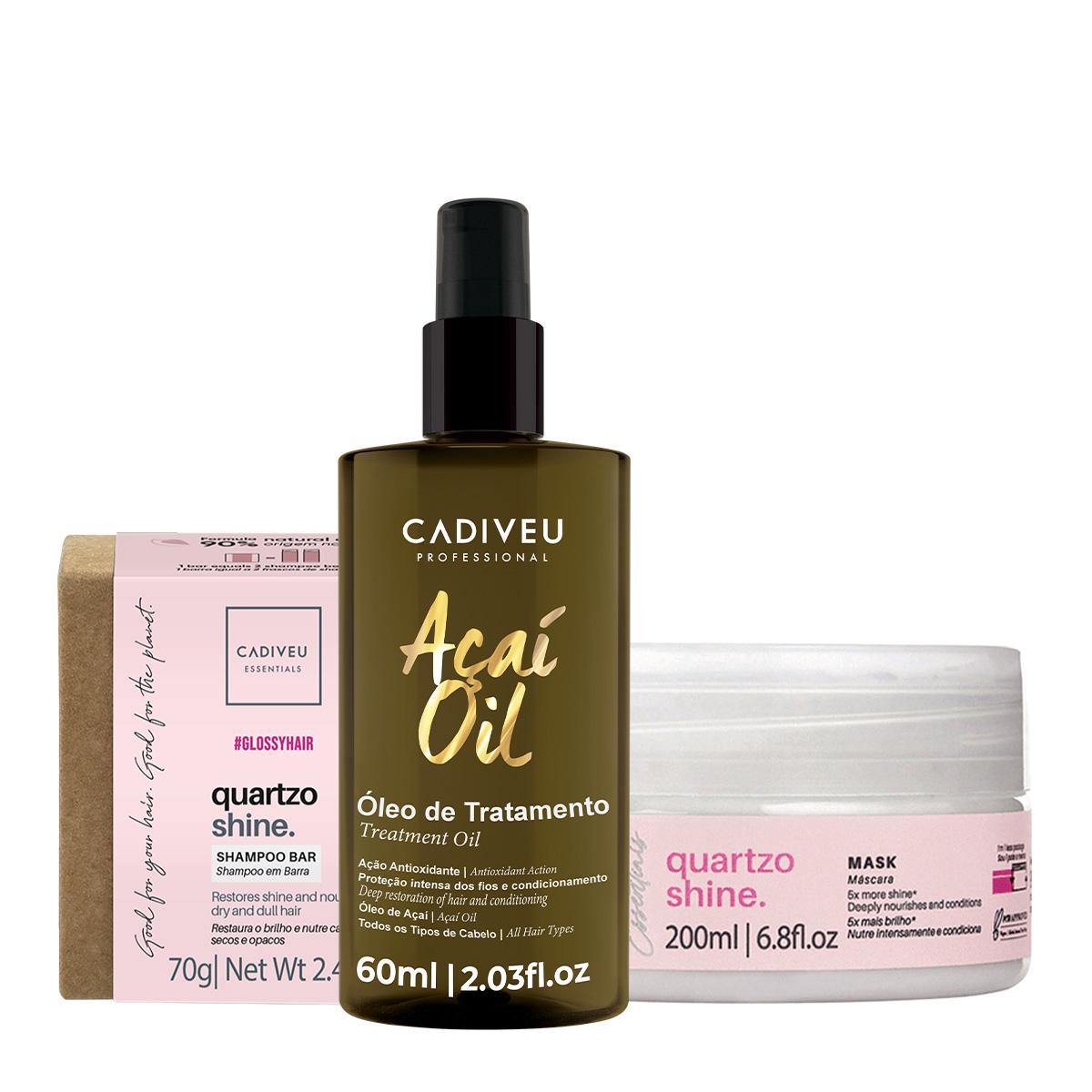 Kit Cadiveu Professional Essentials Quartzo Shine Shampoo em Barra Másc e Açaí Oil 60 (3 produtos) - 1