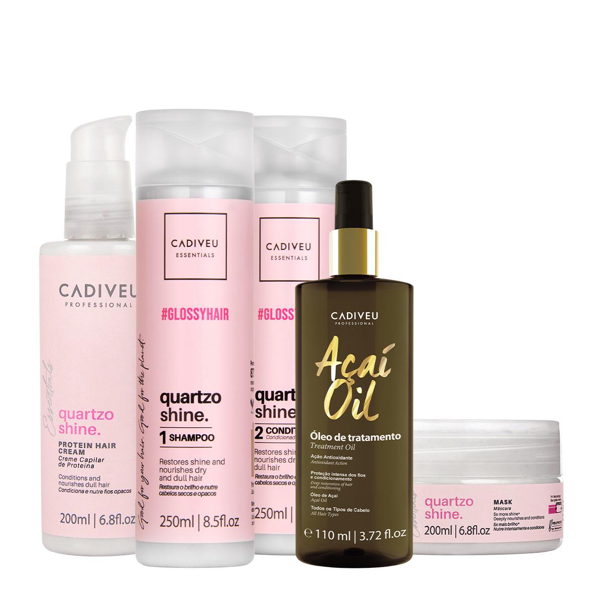 Kit Cadiveu Professional Quartzo Shine Shampoo Condicionador Máscara Pré-Shampoo e Açaí Oil 110 (5 produtos) - 1