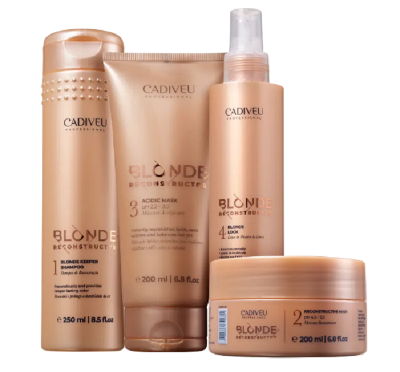 Cadiveu Blonde Reconstructor Shampoo 250ml+Mascara Reconstrução+Acidificante+Leave-in 200ml