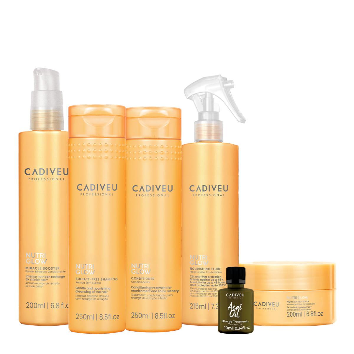 Kit Cadiveu Professional Nutri Glow Shampoo Condicionador Máscara Pré-Shampoo Fluído e Açaí Oil (6 produtos) - 1