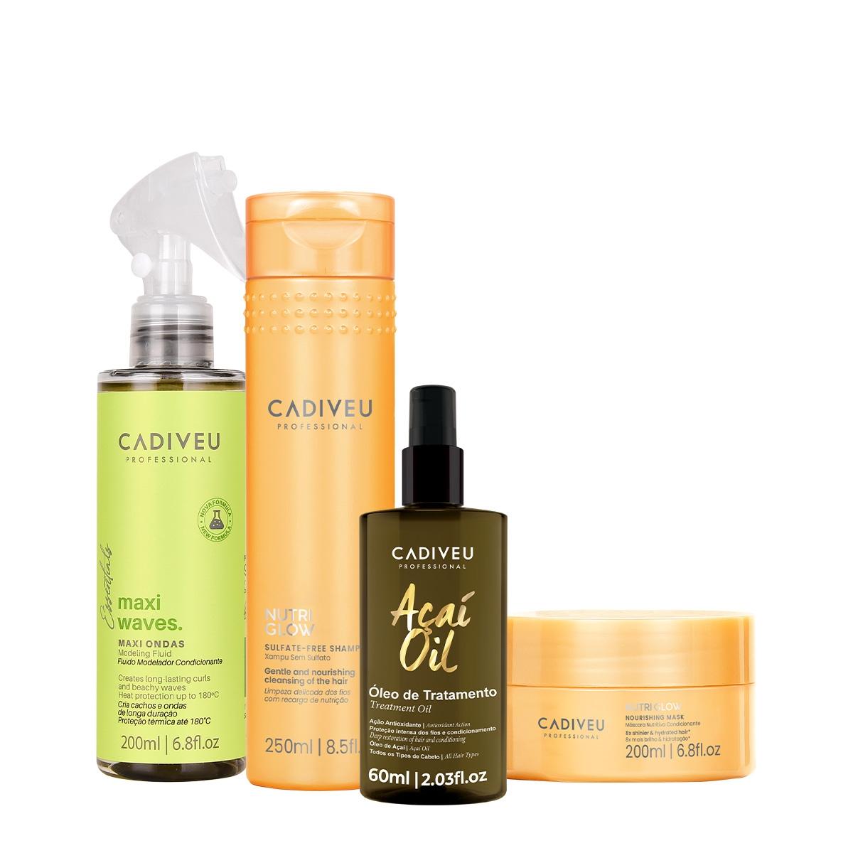Kit Cadiveu Professional Nutri Glow Shampoo Máscara Maxi Ondas e Açaí Oil 60 (4 produtos) - 1