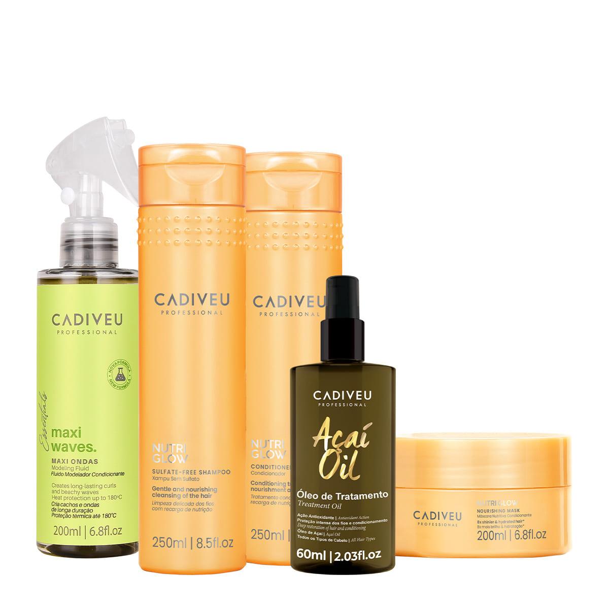 Kit Cadiveu Professional Nutri Glow Shampoo Condicionador Máscara Maxi Ondas e Açaí Oil 60 (5 produtos) - 1