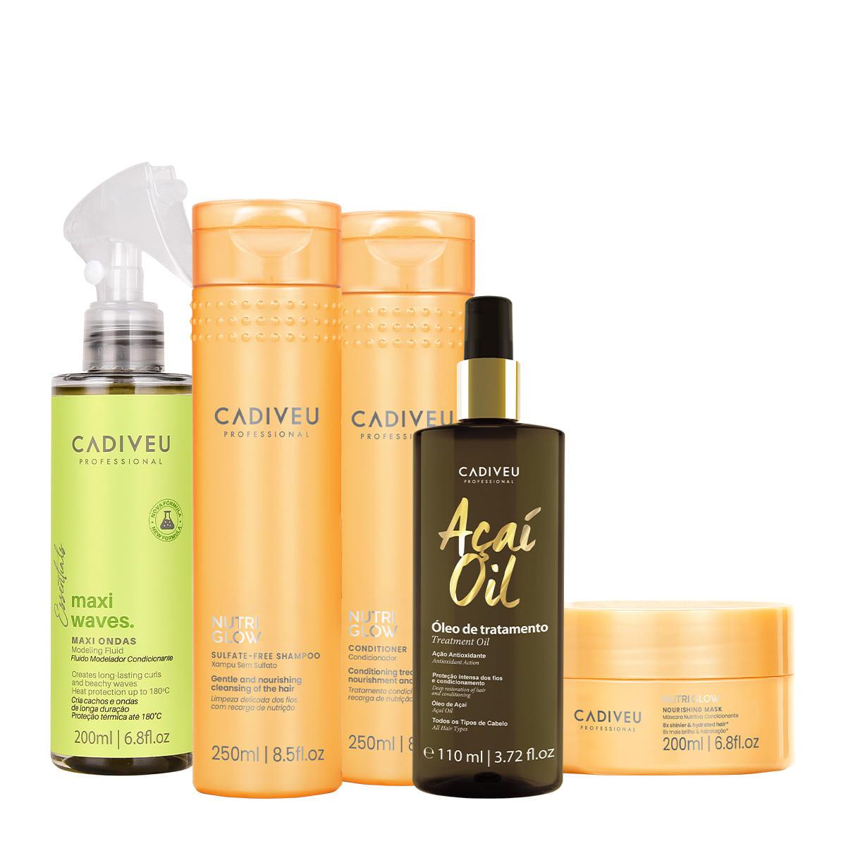 Kit Cadiveu Professional Nutri Glow Shampoo Condicionador Máscara Maxi Ondas e Açaí Oil 110 (5 produtos) - 1