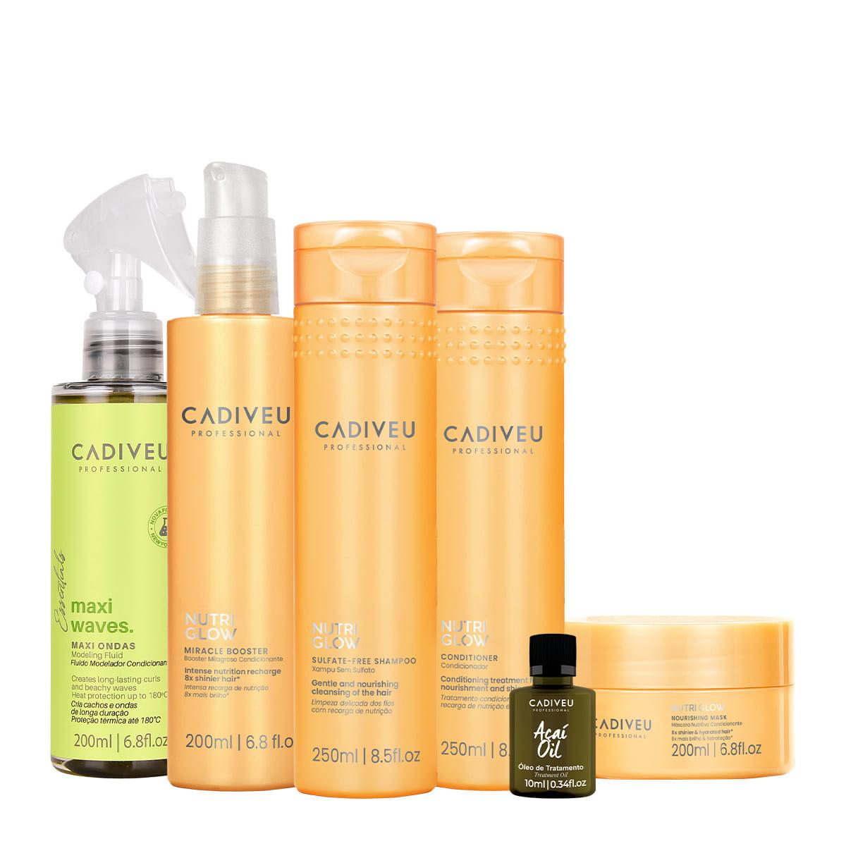 Kit Cadiveu Professional Nutri Glow Shampoo Condicionador Máscara Fluído Leave-in e Açaí Oil (6 produtos) - 1