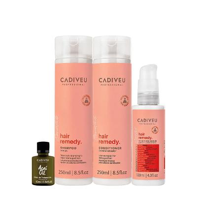 Kit Cadiveu Essentials Hair Remedy Shampoo Condicionador  Leave-in Sérum e Açaí Oil (4 produtos)