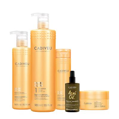 Kit Cadiveu Professional Nutri Glow Shampoo Condicionador Máscara Cera e Açaí Oil 60 (5 produtos)