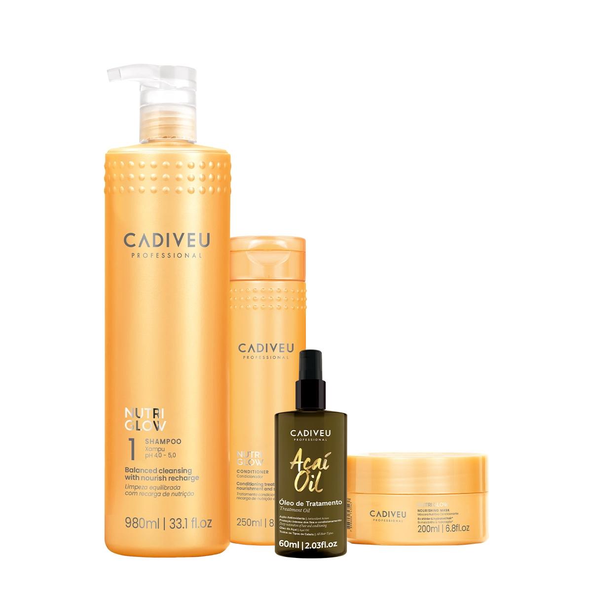 Kit Cadiveu Professional Nutri Glow Shampoo G Condicionador Máscara P e Açaí Oil 60 (4 produtos) - 1