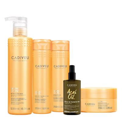 Kit Cadiveu Professional Nutri Glow Shampoo Condicionador Máscara P Cera e Açaí Oil 60 (5 produtos)