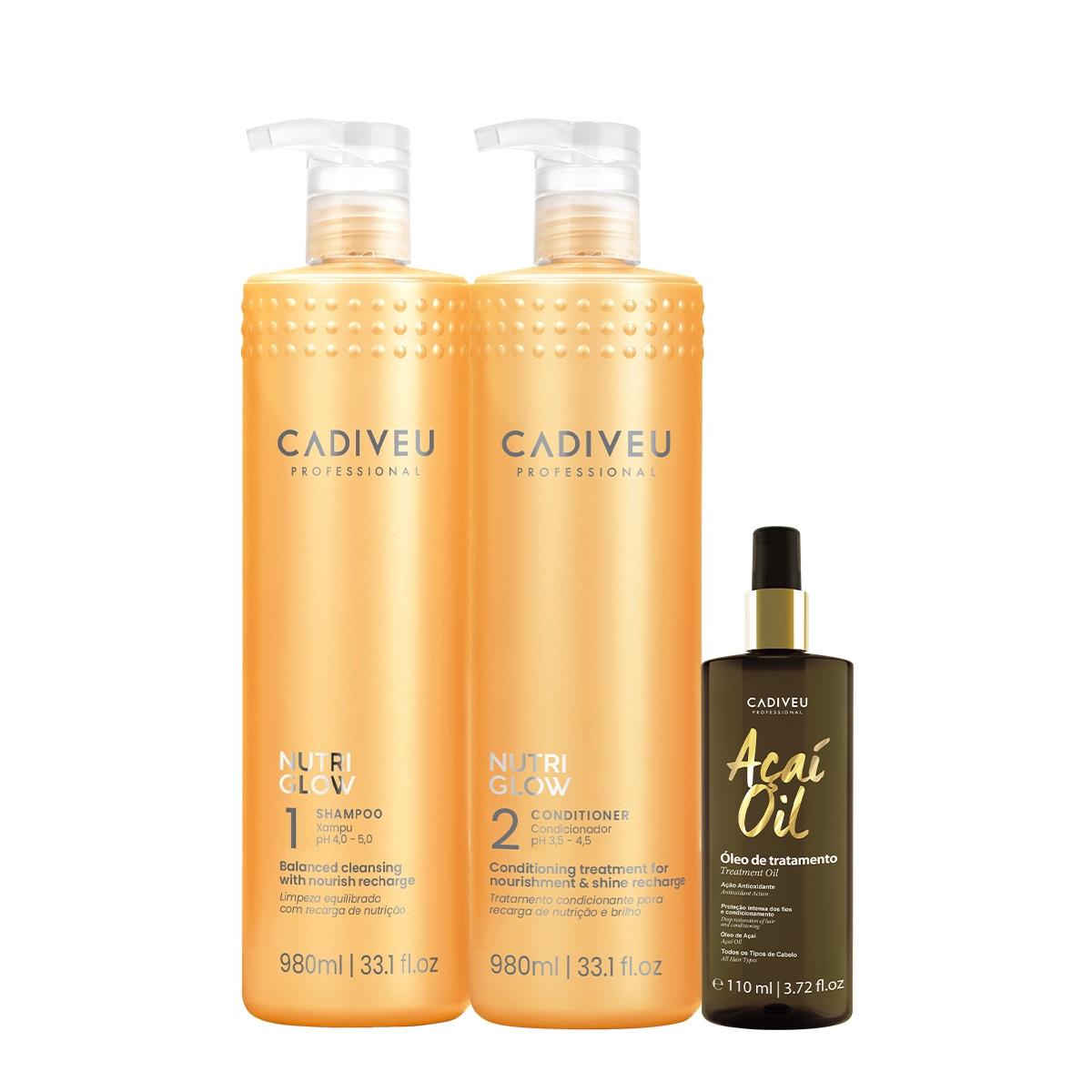 Kit Cadiveu Professional Nutri Glow Shampoo Condicionador G e Açai Oil 110 (3 produtos) - 1