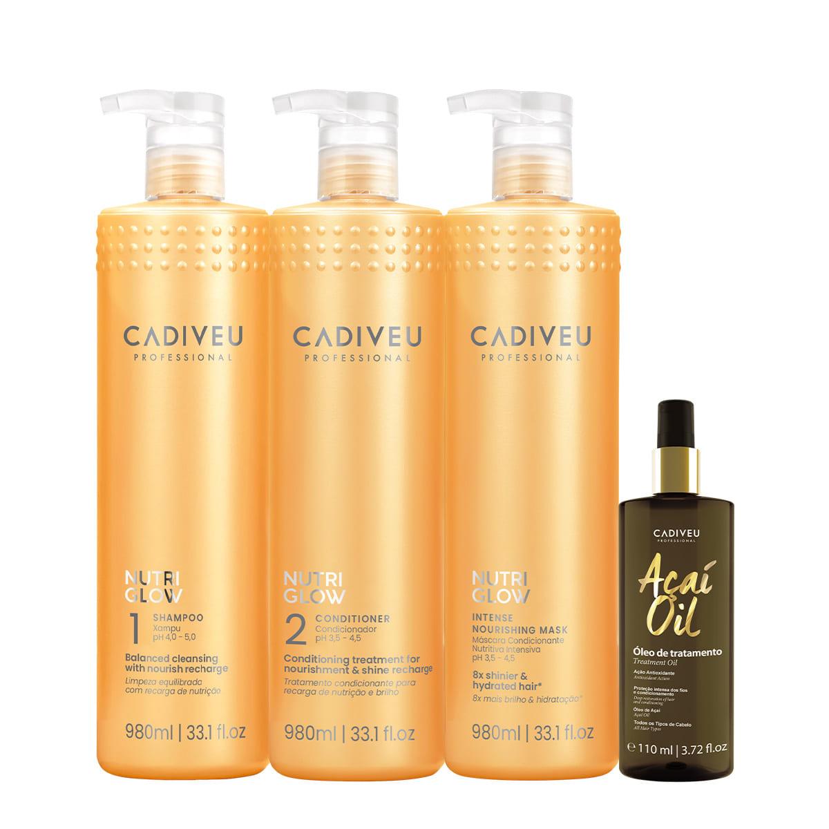 Kit Cadiveu Professional Nutri Glow Shampoo Condicionador Máscara G e Açaí Oil 110 (4 produtos) - 1