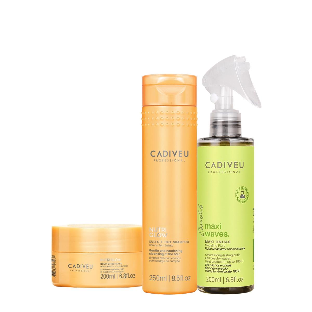 Kit Cadiveu Professional Nutri Glow Shampoo Máscara e Maxi Ondas (3 produtos) - 1
