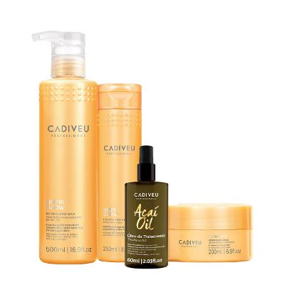 Kit Cadiveu Professional Nutri Glow Shampoo Máscara Cera e Açaí Oil 60 (4 produtos)