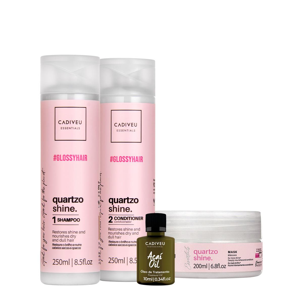 Kit Cadiveu Professional Quartzo Shine Shampoo Condicionador Máscara e Açaí Oil (4 produtos) - 1
