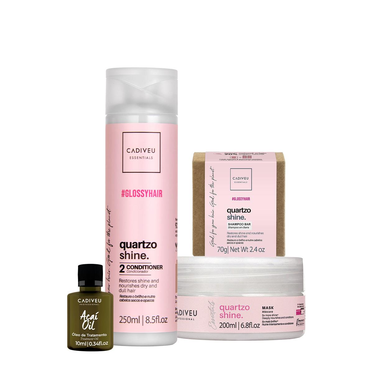 Kit Cadiveu Professional Essentials Quartzo Shine Shampoo em Barra Condicionador Máscara e Açaí Oil (4 produtos) - 1