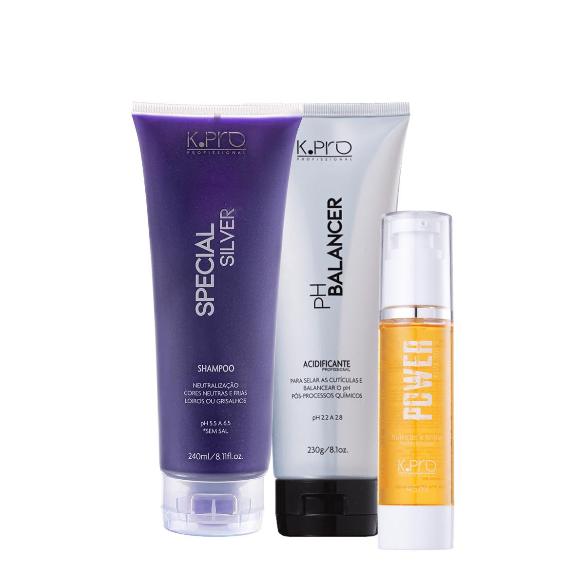 Kit K.Pro Special Silver Ph 5.5 a 6.5 Shampoo Acidificante e Power Five Óleo Capilar (3 produtos) - 1