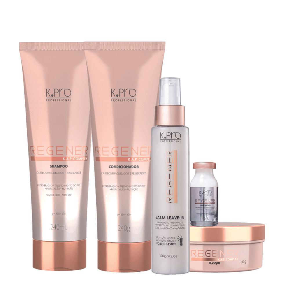 Kit K.Pro Profissional Regenér Shampoo Condicionador Máscara Leave-in  Ampola (5 produtos) - 1