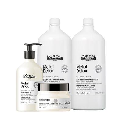 Kit L'Oréal Professionnel Metal Detox Shampoo Extra Litro Máscara e Produto Técnico (4 produtos)