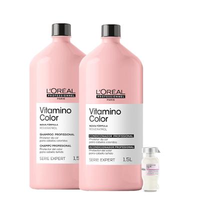 Kit L'Oréal Professionnel Serie Expert Vitamino Color Shampoo Condicionador e Ampola (3 Produtos)