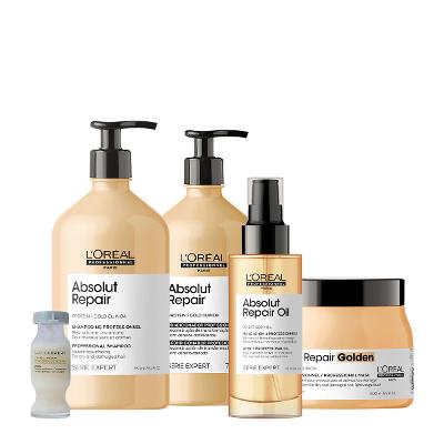 Kit L'Oréal Professionnel Absolut Repair Gold Quinoa Protein Shampoo Condicionador Máscara G Óleo e Power Repair (5 prod