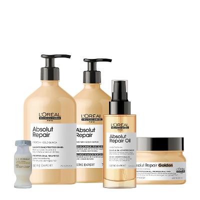 Kit L'Oréal Professionnel Absolut Repair Gold Quinoa Protein Shampoo Condicionador Máscara Óleo e Power Repair (5 produt
