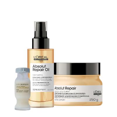 Kit L'Oréal Professionnel Serie Expert Absolut Repair Gold Máscara Óleo e Power Repair (3 produtos)