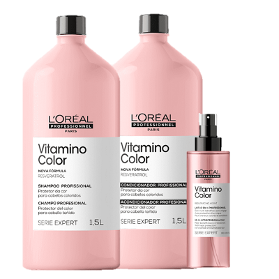 Kit L'Oréal Professionnel Serie Expert Vitamino Color Resveratrol Duo 1,5L e Leave-In 190ml (3 Produtos)