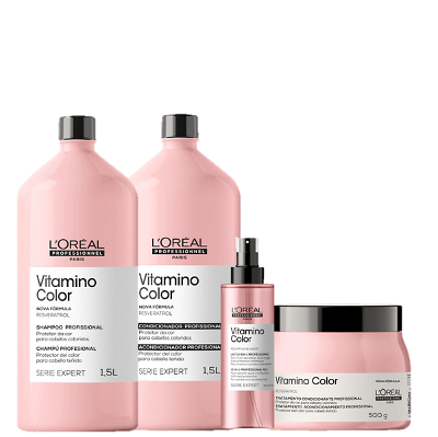 Kit L'Oréal Professionnel Serie Expert Vitamino Color Resveratrol Duo 1,5L + Máscara 500g + Leave-In 190ml (4 Produtos)