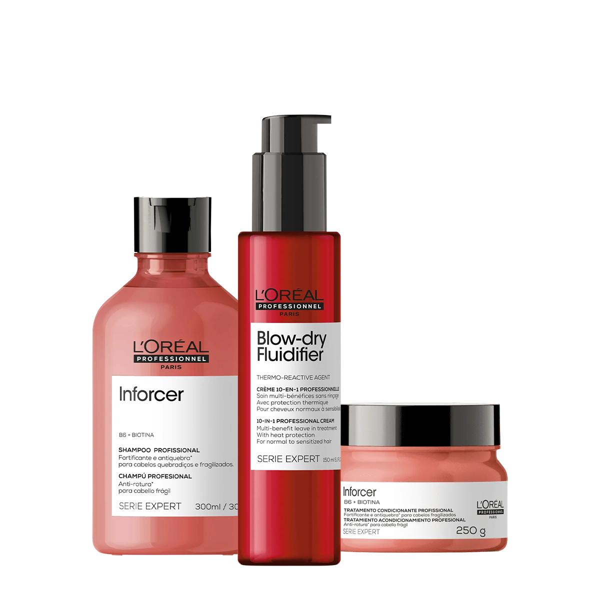 Kit L'Oréal Professionnel Inforcer Serie Expert Shampoo Máscara e Blow Dry Fluidifier Leave-In (3 produtos) - 1