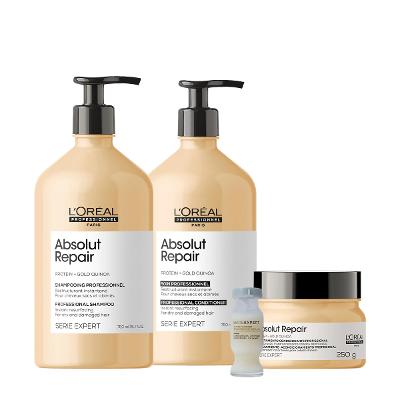 Kit L'Oréal Professionnel Serie Expert Absolut Repair Shampoo Condicionador Grande Máscara e Ampola (4 produtos)
